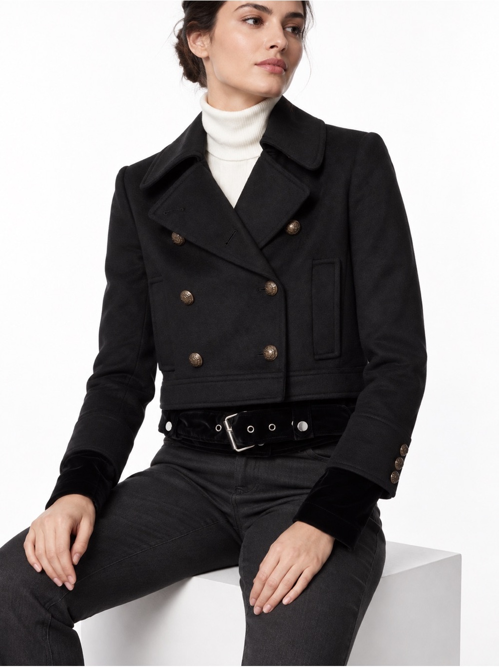 Veronica Beard Yara Double Breasted Peacoat Size 2 Wool Cashmere Velvet